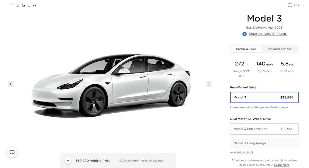 美國Model 3 RWD降價