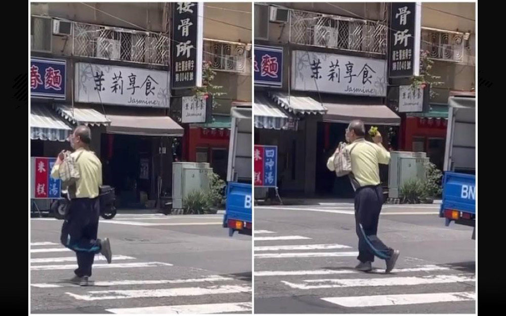 有網友拍到有阿北竟然在斑馬線上跳起謎之舞