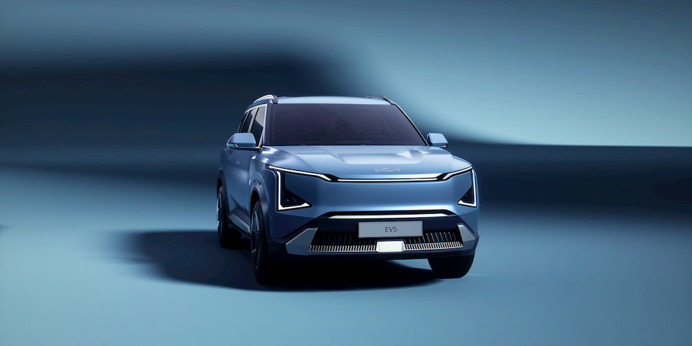 KIA EV5的車頭設計,線條簡單、時尚、前衛