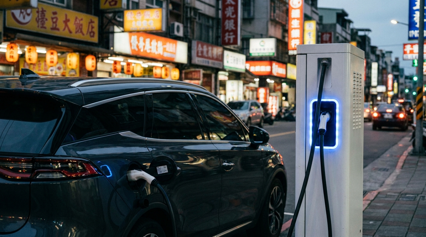 雨天電動車充電示意圖