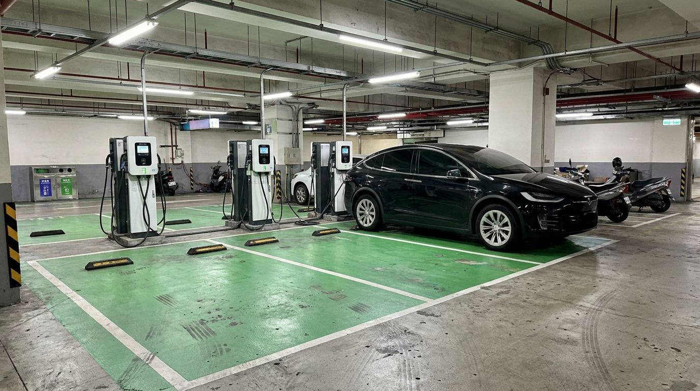 百貨公司地下停車場電動車充電站